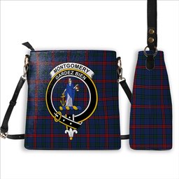 ScotsTee Shop Scottish Montgomery of Ayrshire Modern Crest Tartan Bucket Bag Ladies Shoulder Bag Midi