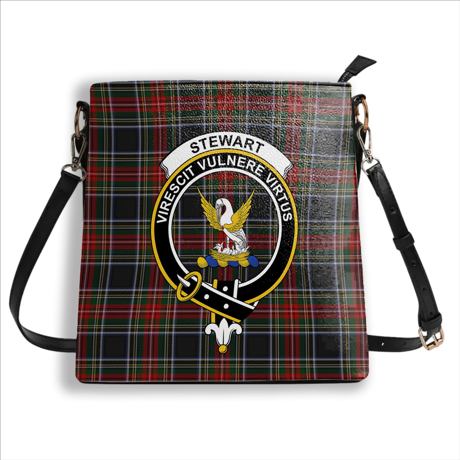 ScotsTee Shop Scottish Stewart Black Crest Tartan Bucket Bag Ladies Shoulder Bag Midi