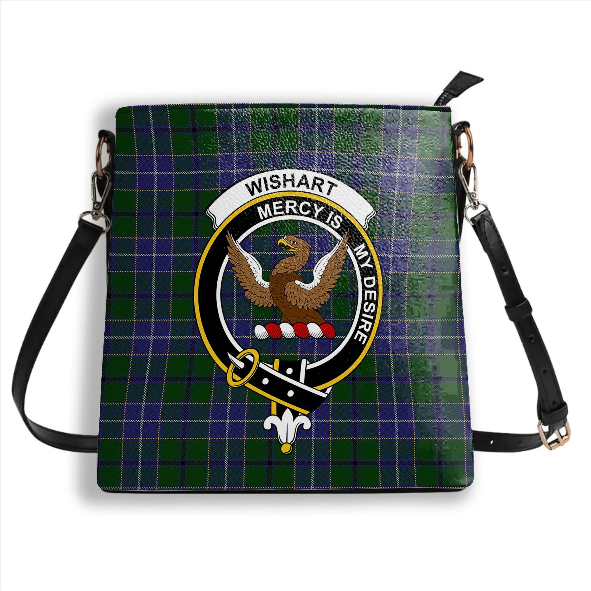 ScotsTee Shop Scottish Wishart Hunting Crest Tartan Bucket Bag Ladies Shoulder Bag Midi