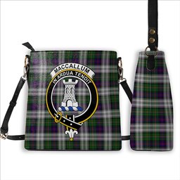 ScotsTee Shop Scottish MacCallum Dress - TD Crest Tartan Bucket Bag Ladies Shoulder Bag Midi