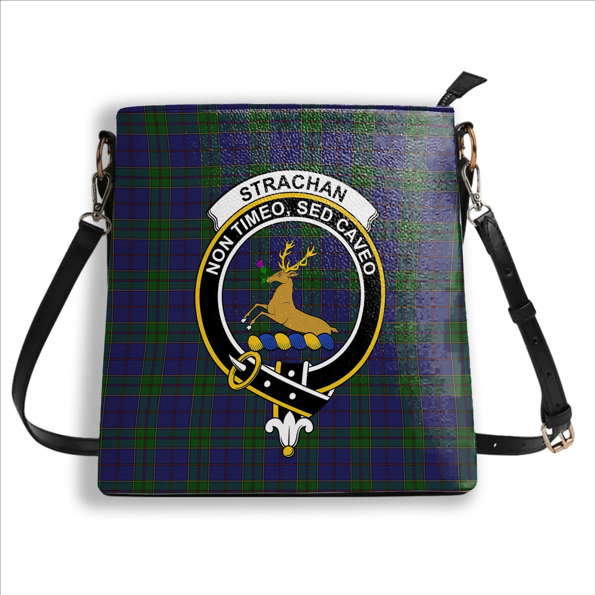 ScotsTee Shop Scottish Strachan Crest Tartan Bucket Bag Ladies Shoulder Bag Midi