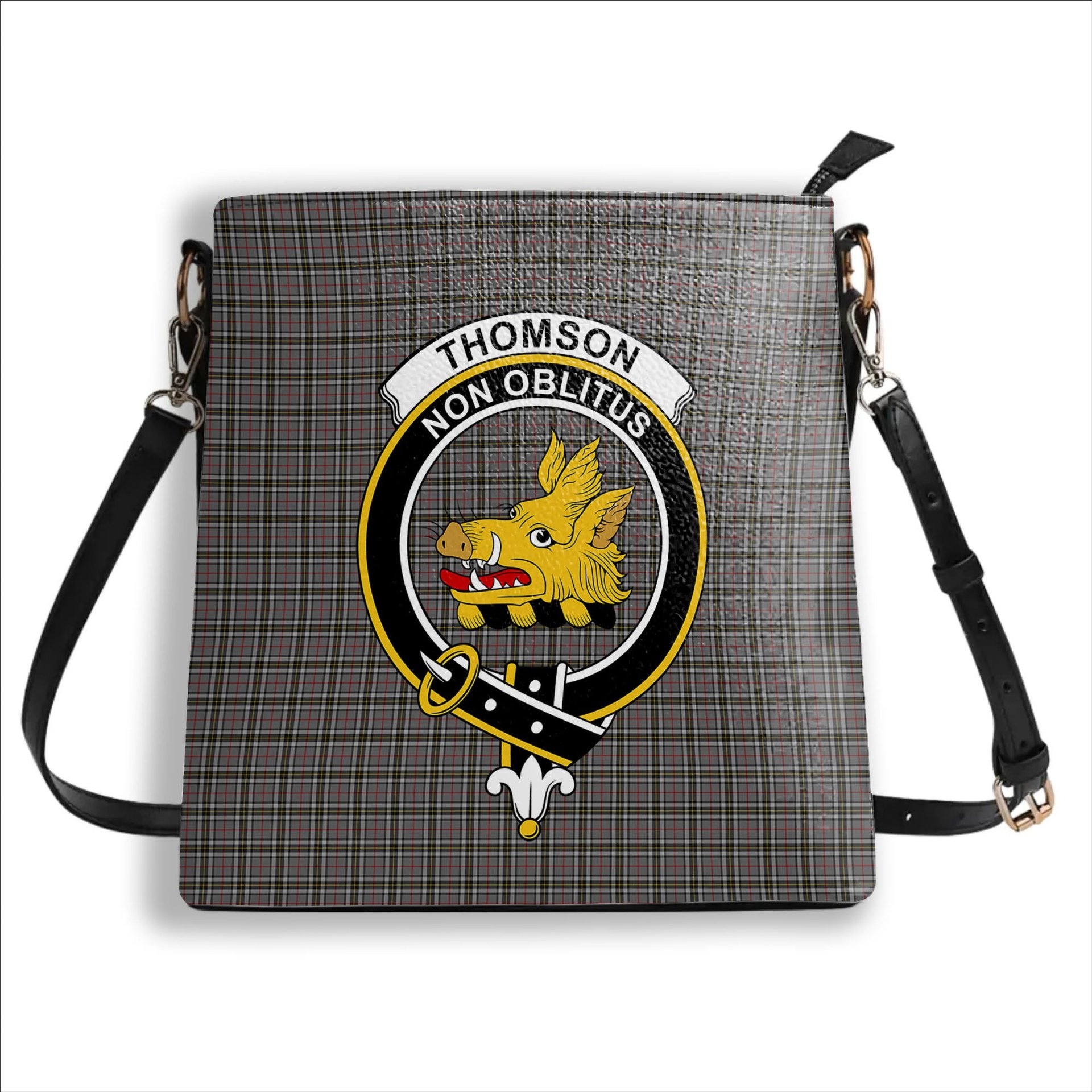 ScotsTee Shop Scottish Thomson Dress Grey Crest Tartan Bucket Bag Ladies Shoulder Bag Midi