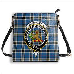 ScotsTee Shop Scottish McThomas Blue Modern Crest Tartan Bucket Bag Ladies Shoulder Bag Midi