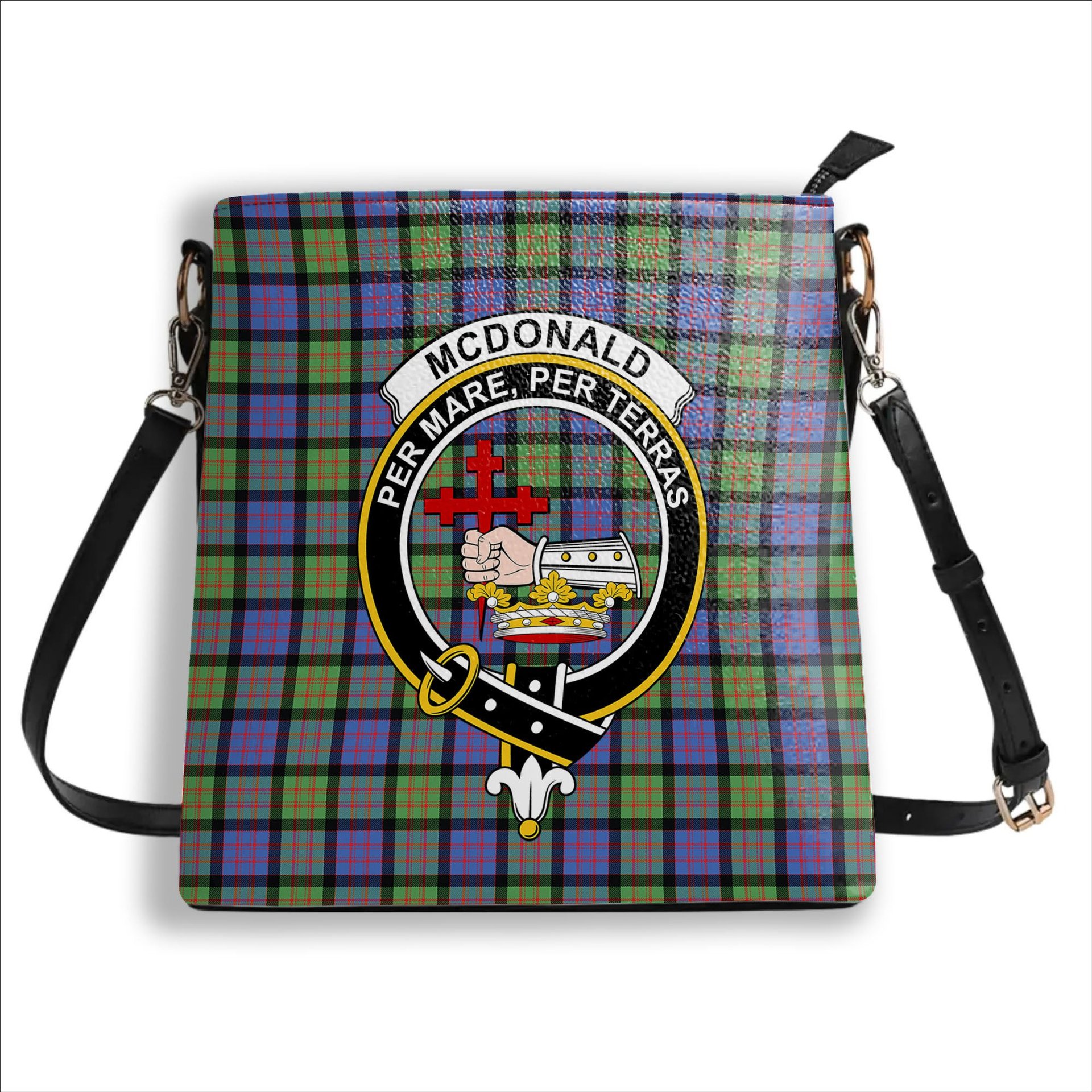 ScotsTee Shop Scottish McDonald Ancient Crest Tartan Bucket Bag Ladies Shoulder Bag Midi