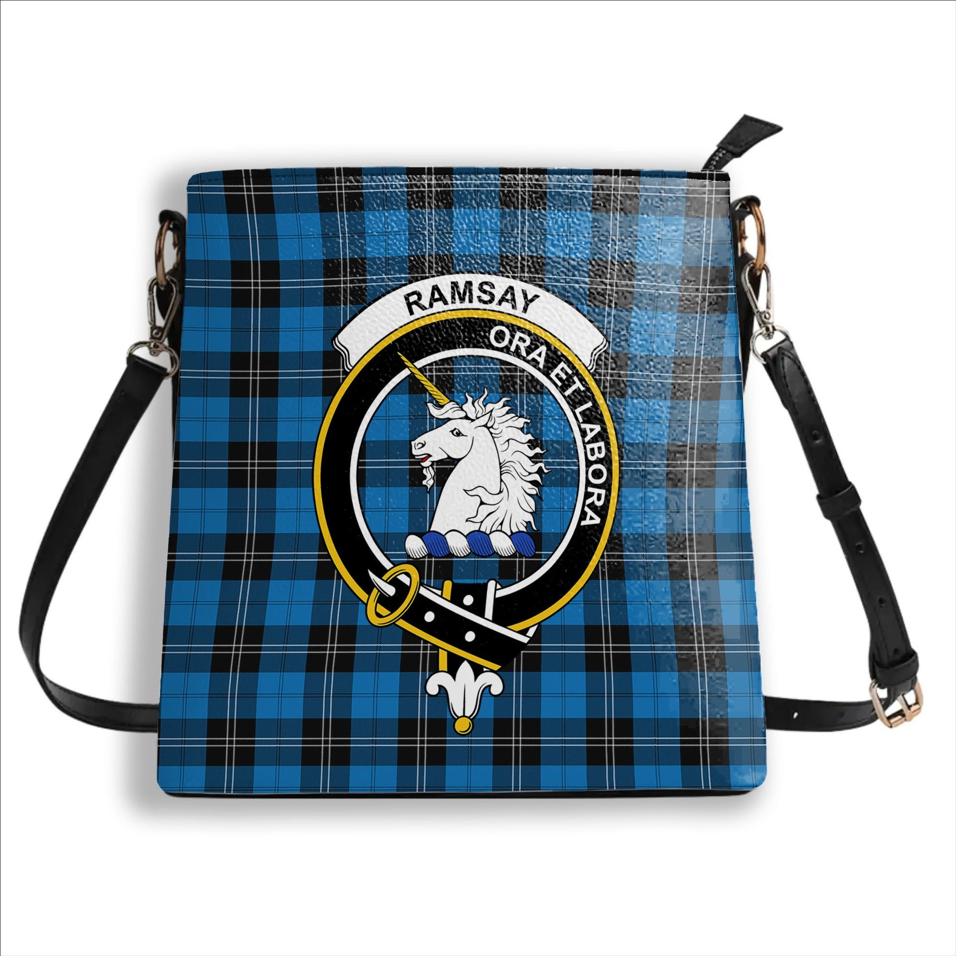 ScotsTee Shop Scottish Ramsay Blue Ancient Crest Tartan Bucket Bag Ladies Shoulder Bag Midi