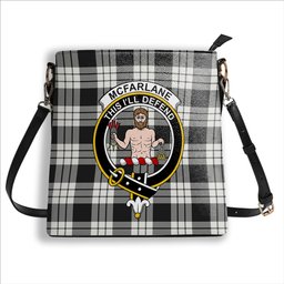 ScotsTee Shop Scottish McFarlane Black White Crest Tartan Bucket Bag Ladies Shoulder Bag Midi