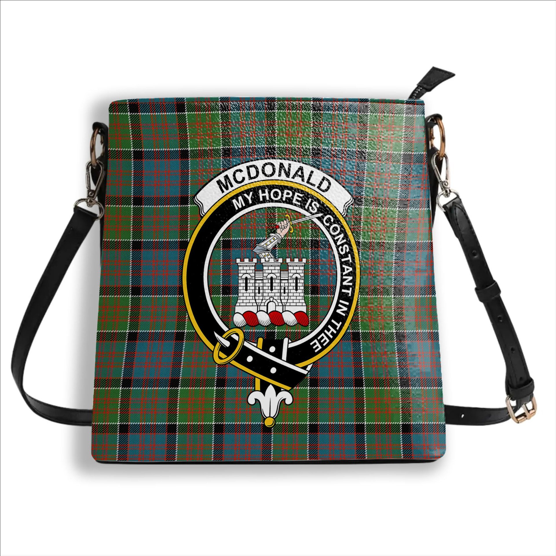 ScotsTee Shop Scottish McDonald of Clan Ranald Ancient Crest Tartan Bucket Bag Ladies Shoulder Bag Midi