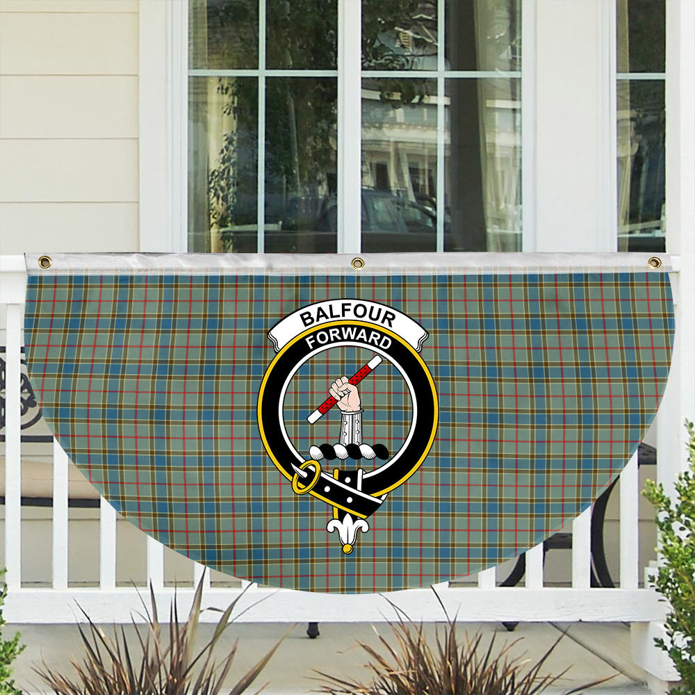 ScotsTee Shop Scottish Balfour Blue Crest Tartan Non-Pleated Fan Flag Bunting Banner