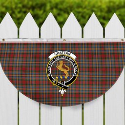 ScotsTee Shop Scottish Chattan brown stripe variation Crest Tartan Non-Pleated Fan Flag Bunting Banner