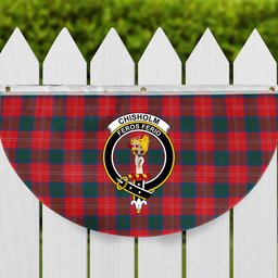 ScotsTee Shop Scottish Chisholm Modern Crest Tartan Non-Pleated Fan Flag Bunting Banner