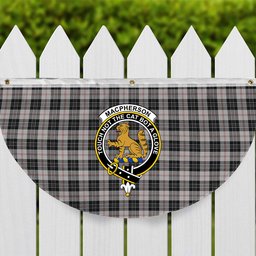 ScotsTee Shop Scottish MacPherson of Cluny Black and White Crest Tartan Non-Pleated Fan Flag Bunting Banner