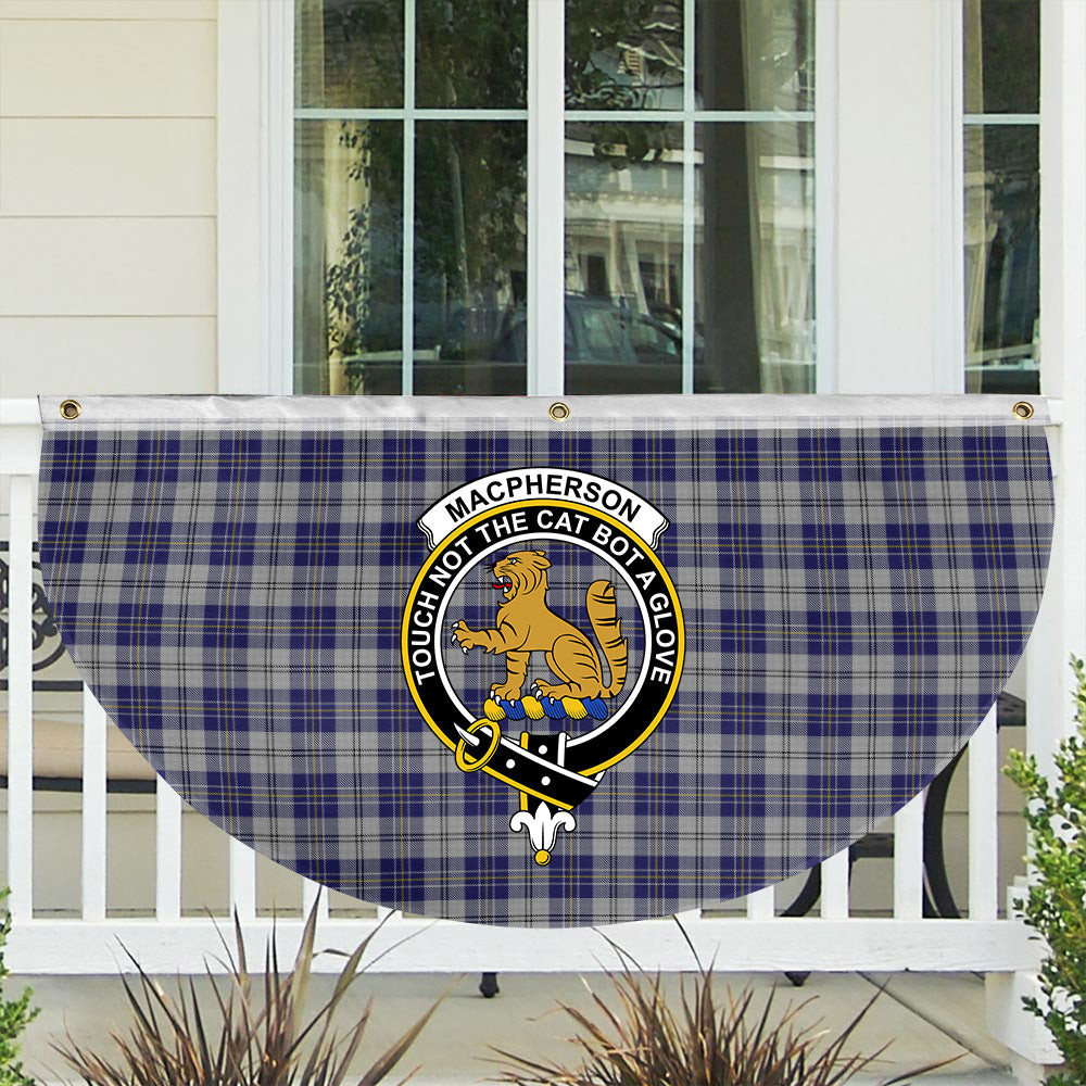ScotsTee Shop Scottish MacPherson Dress Blue Crest Tartan Non-Pleated Fan Flag Bunting Banner