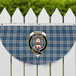 ScotsTee Shop Scottish Menzies Dress Blue and White Crest Tartan Non-Pleated Fan Flag Bunting Banner
