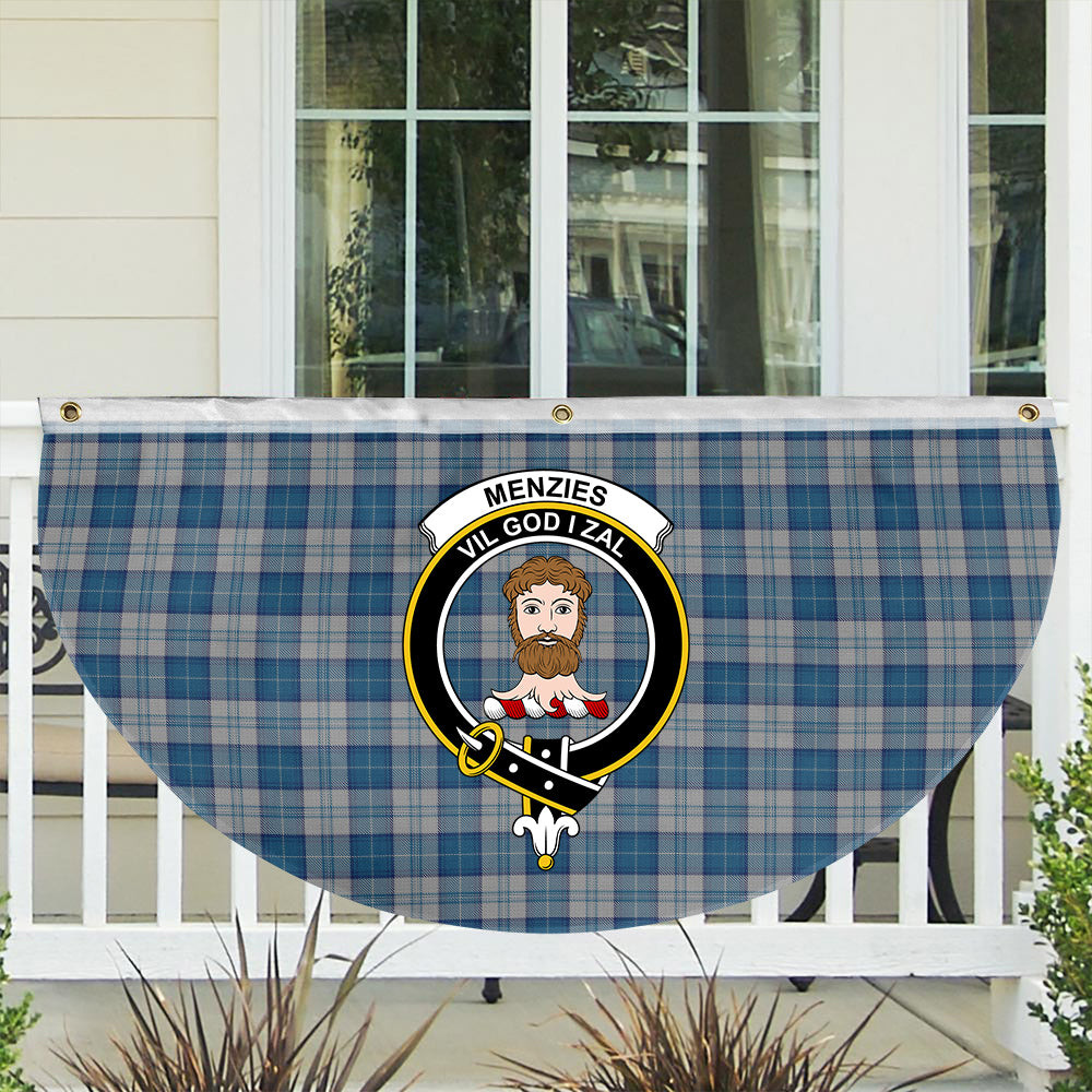 ScotsTee Shop Scottish Menzies Dress Blue and White Crest Tartan Non-Pleated Fan Flag Bunting Banner