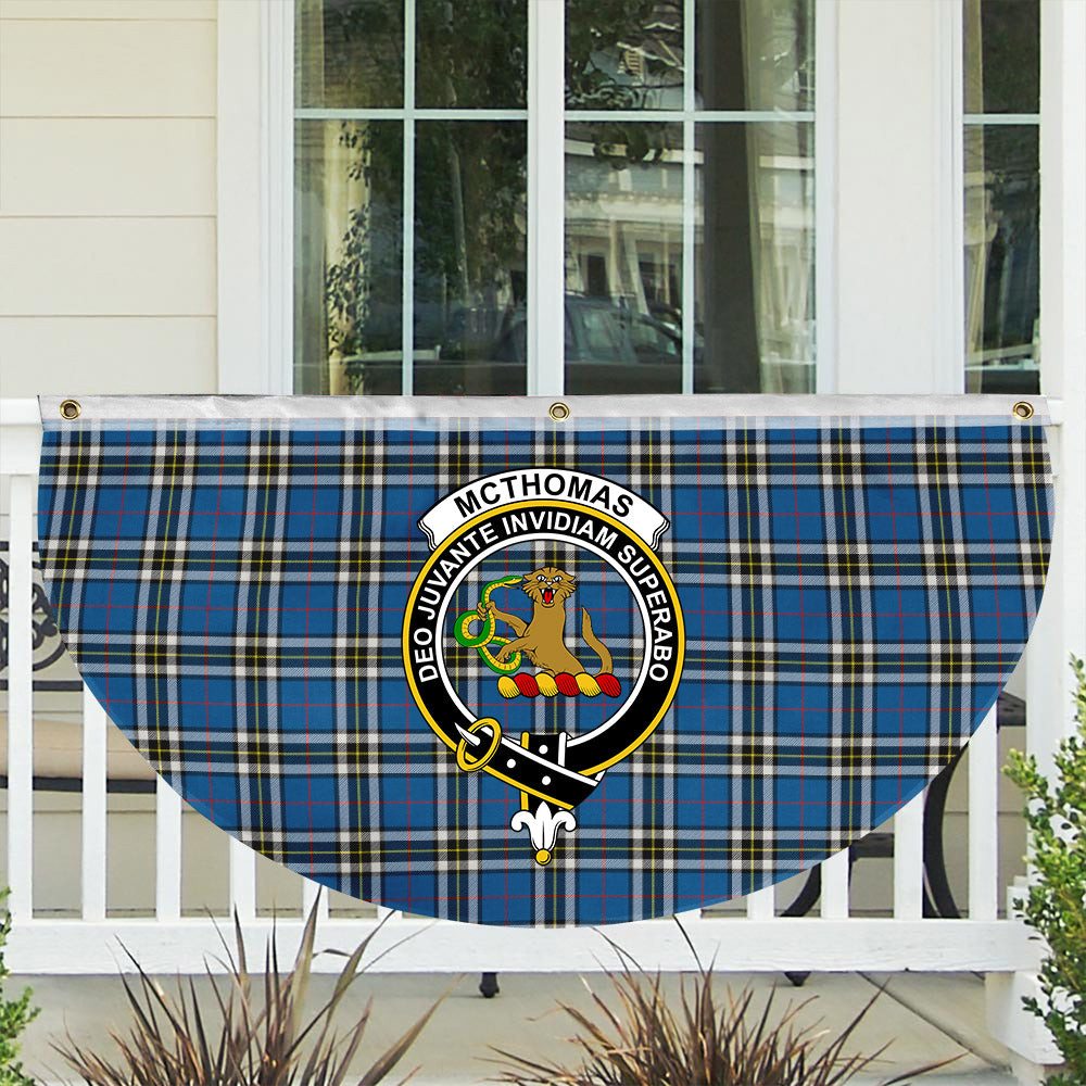 ScotsTee Shop Scottish McThomas Blue Modern Crest Tartan Non-Pleated Fan Flag Bunting Banner