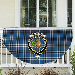 ScotsTee Shop Scottish McThomas Blue Modern Crest Tartan Non-Pleated Fan Flag Bunting Banner