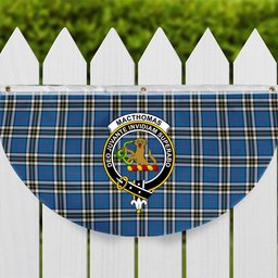 ScotsTee Shop Scottish MacThomas Blue Modern Crest Tartan Non-Pleated Fan Flag Bunting Banner