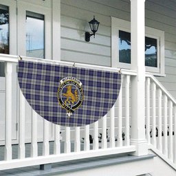 ScotsTee Shop Scottish McPherson Dress Blue Crest Tartan Non-Pleated Fan Flag Bunting Banner