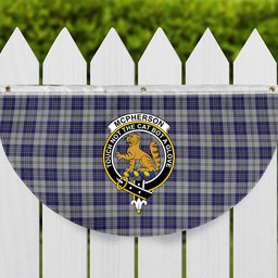 ScotsTee Shop Scottish McPherson Dress Blue Crest Tartan Non-Pleated Fan Flag Bunting Banner