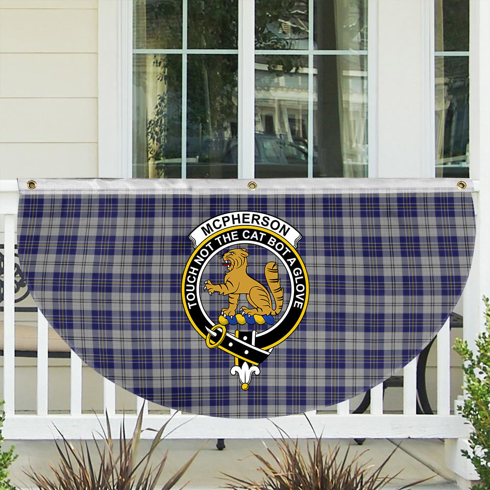 ScotsTee Shop Scottish McPherson Dress Blue Crest Tartan Non-Pleated Fan Flag Bunting Banner