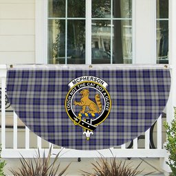 ScotsTee Shop Scottish McPherson Dress Blue Crest Tartan Non-Pleated Fan Flag Bunting Banner
