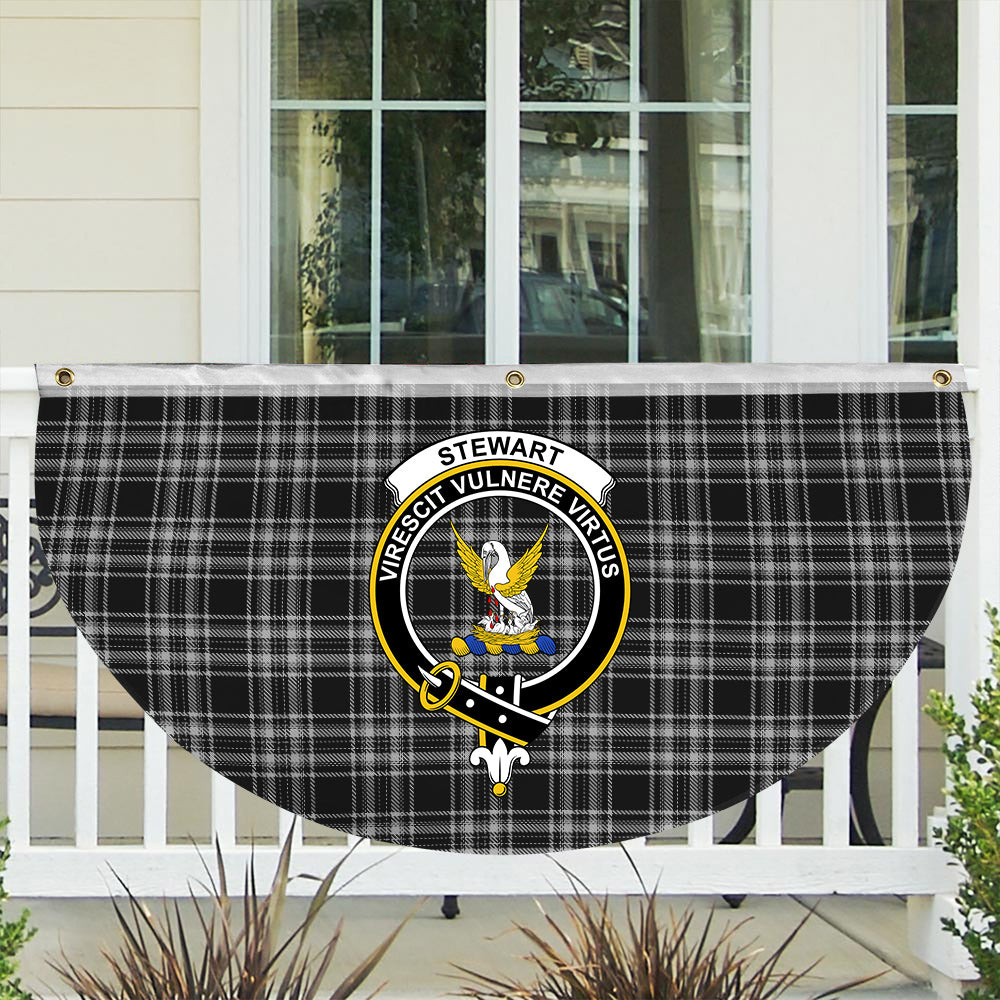 ScotsTee Shop Scottish Stewart Black and White Crest Tartan Non-Pleated Fan Flag Bunting Banner