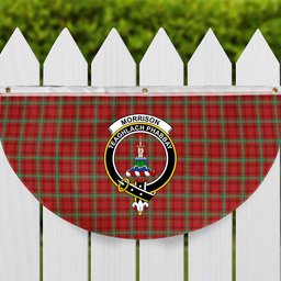 ScotsTee Shop Scottish Morrison Red Modern Crest Tartan Non-Pleated Fan Flag Bunting Banner