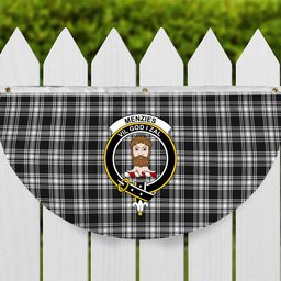 ScotsTee Shop Scottish Menzies Black & White Modern Crest Tartan Non-Pleated Fan Flag Bunting Banner