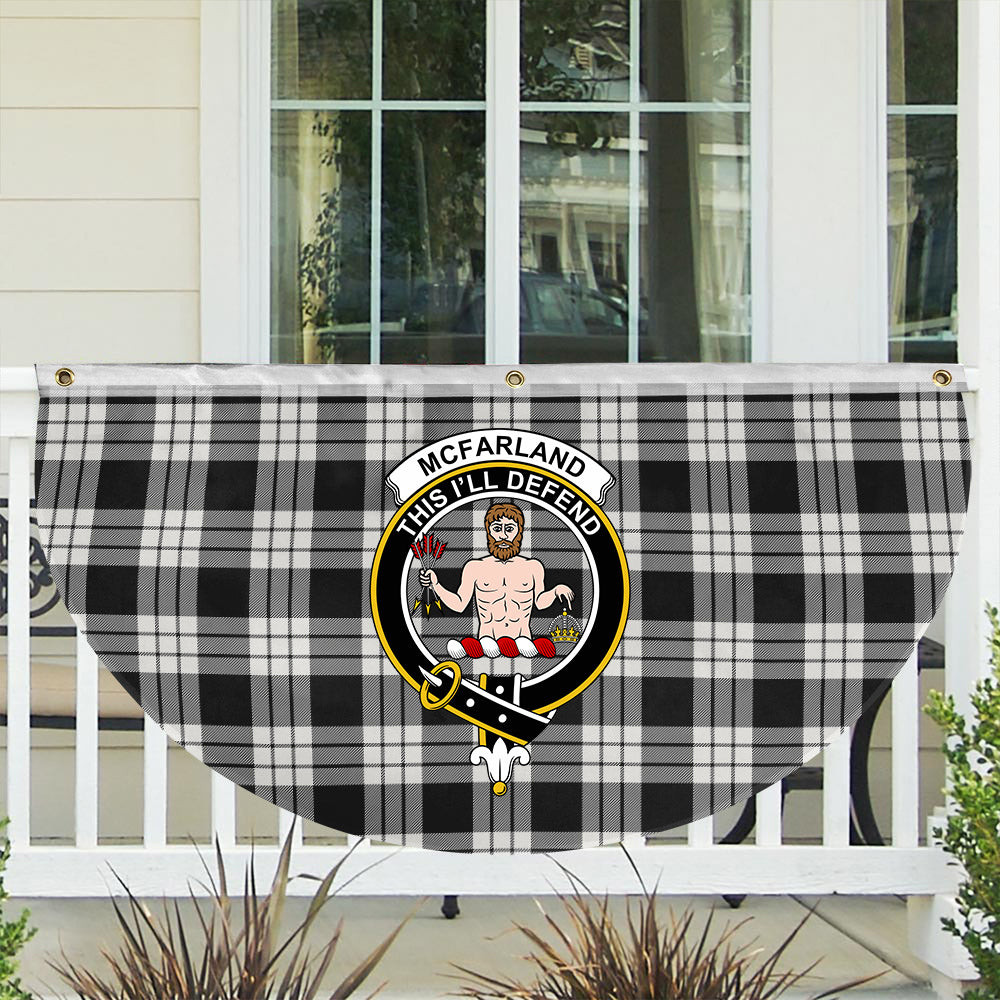 ScotsTee Shop Scottish McFarland Black White Crest Tartan Non-Pleated Fan Flag Bunting Banner