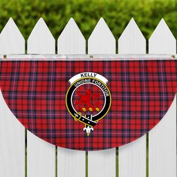 ScotsTee Shop Scottish Kelly of Sleat Red Modern Crest Tartan Non-Pleated Fan Flag Bunting Banner