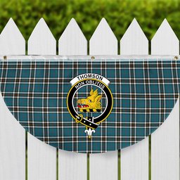ScotsTee Shop Scottish Thomson Dress Blue Ancient Crest Tartan Non-Pleated Fan Flag Bunting Banner
