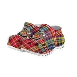 ScotsTee Shop Scottish Drummond of Strathallan Modern Crest Women's Tartan Height Increasing Clogs