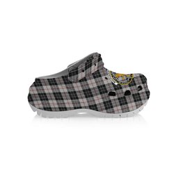 ScotsTee Shop Scottish MacPherson of Cluny Black and White Crest Women's Tartan Height Increasing Clogs