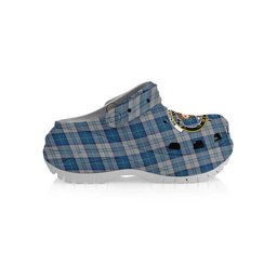 ScotsTee Shop Scottish Menzies Dress Blue and White Crest Women's Tartan Height Increasing Clogs