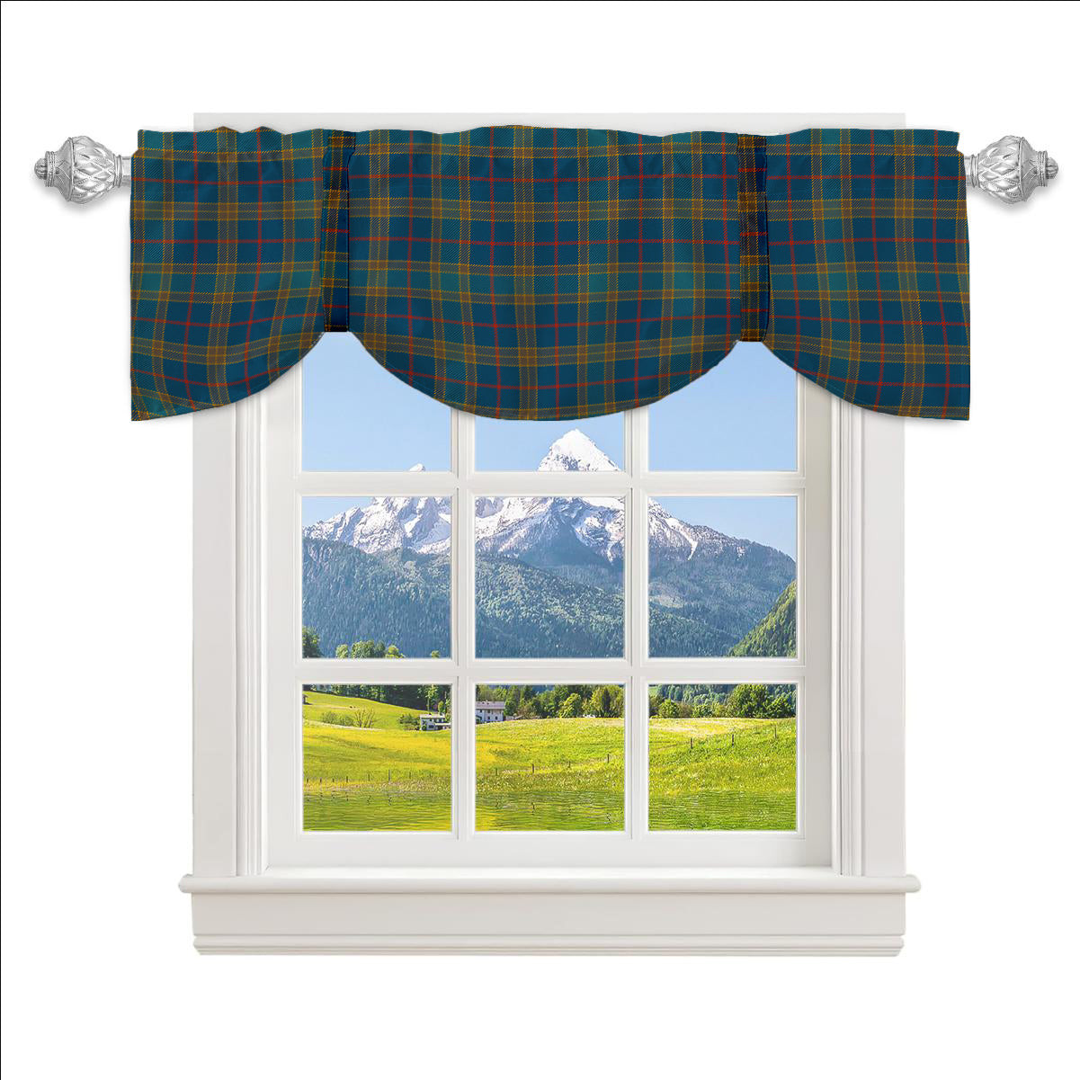 ScotsTee Shop Scottish Balfour Blue Ancient Tartan Tie Up Valance Curtain