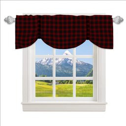 ScotsTee Shop Scottish Cameron Black and Red Tartan Tie Up Valance Curtain