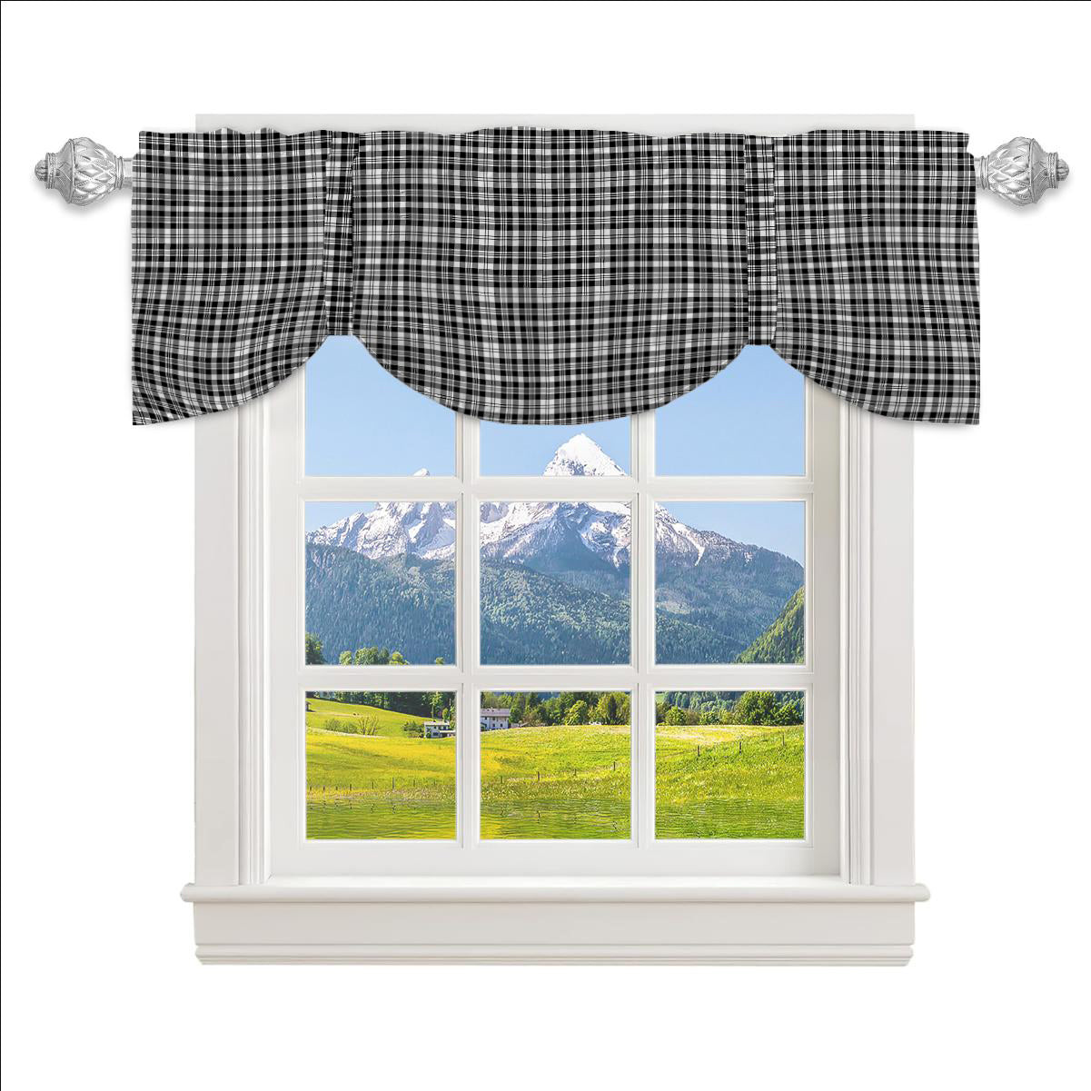 ScotsTee Shop Scottish Scott Black and White Modern Tartan Tie Up Valance Curtain