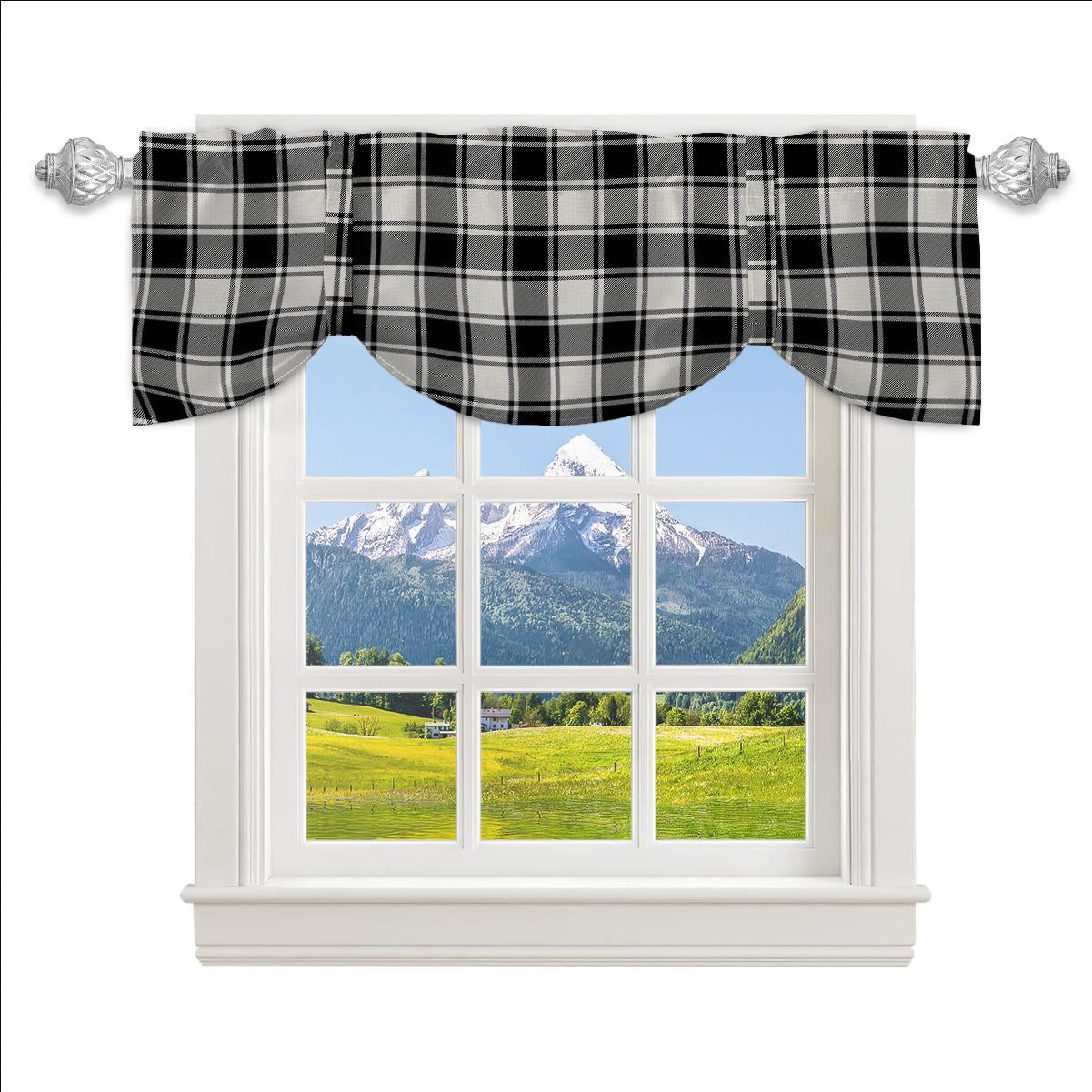 ScotsTee Shop Scottish McFie Black & White Ancient Tartan Tie Up Valance Curtain