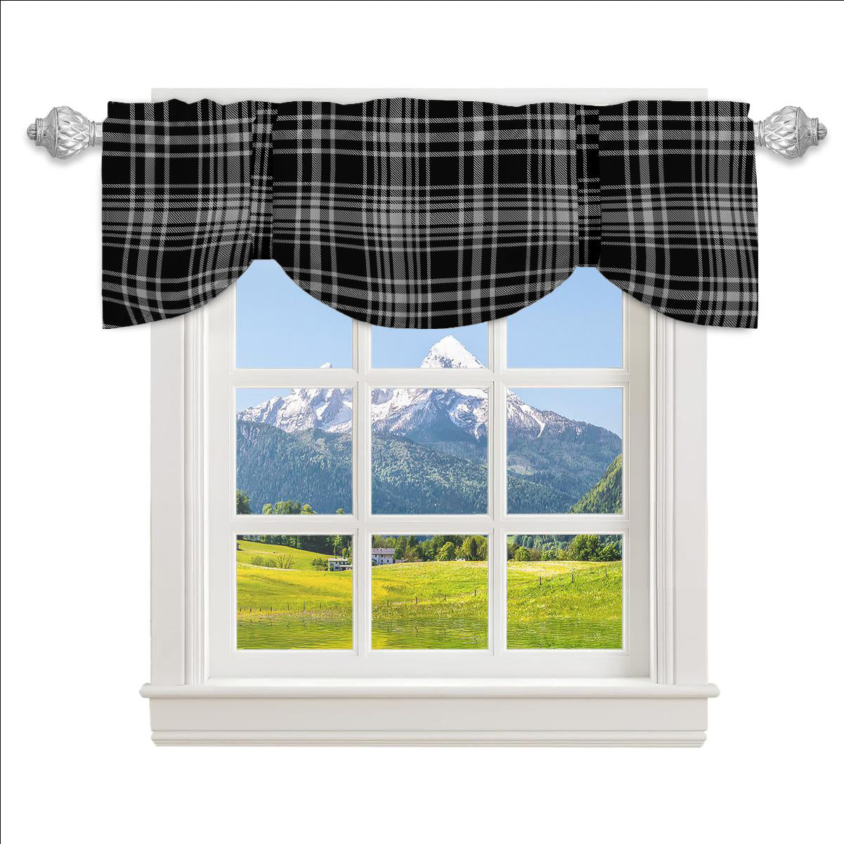 ScotsTee Shop Scottish MacLean Black and White Tartan Tie Up Valance Curtain