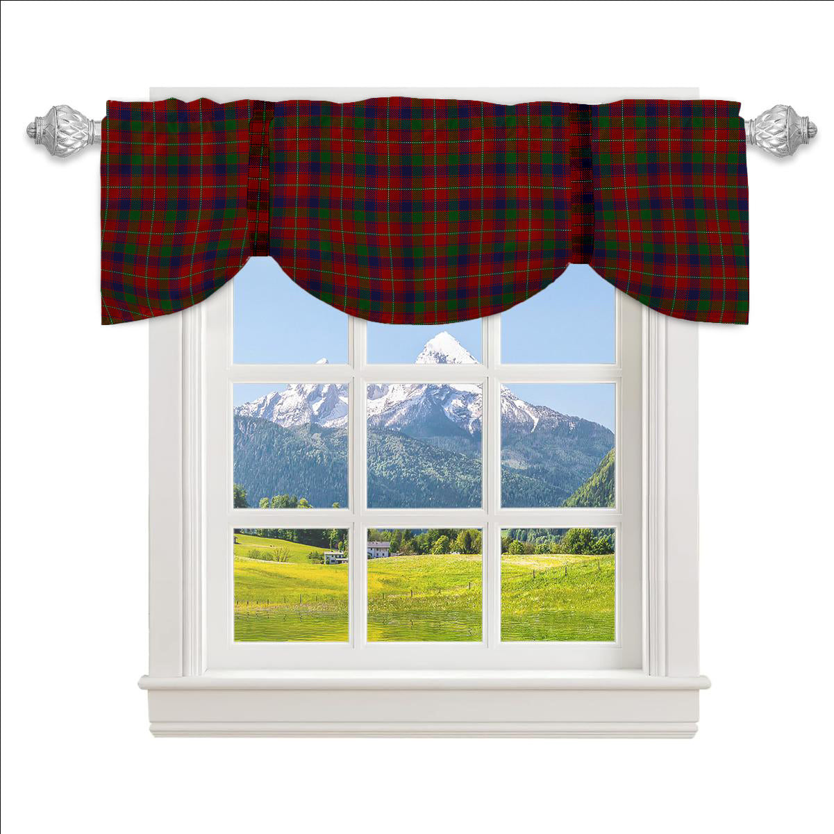 ScotsTee Shop Scottish Robertson White line Tartan Tie Up Valance Curtain