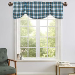 ScotsTee Shop Scottish Stewart Muted Blue Tartan Tie Up Valance Curtain