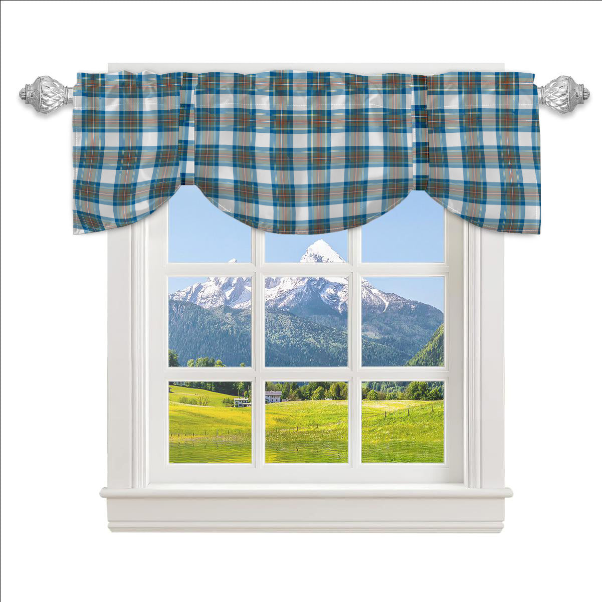ScotsTee Shop Scottish Stewart Muted Blue Tartan Tie Up Valance Curtain