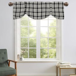 ScotsTee Shop Scottish McFarland Black White Modern Tartan Tie Up Valance Curtain