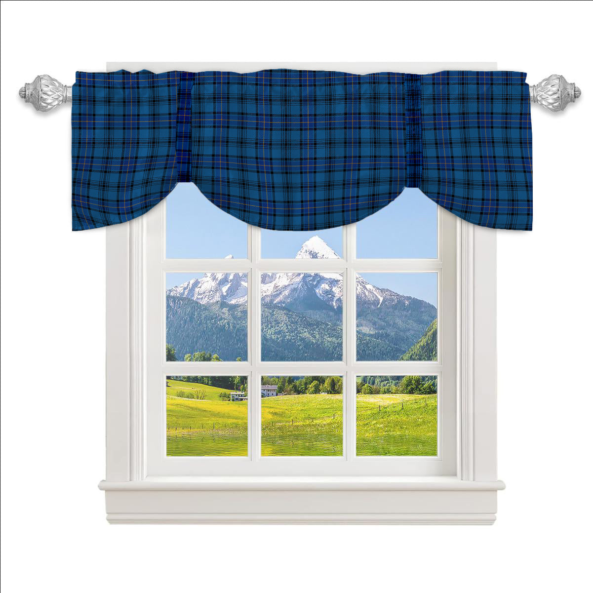 ScotsTee Shop Scottish Hannay Blue Modern Tartan Tie Up Valance Curtain