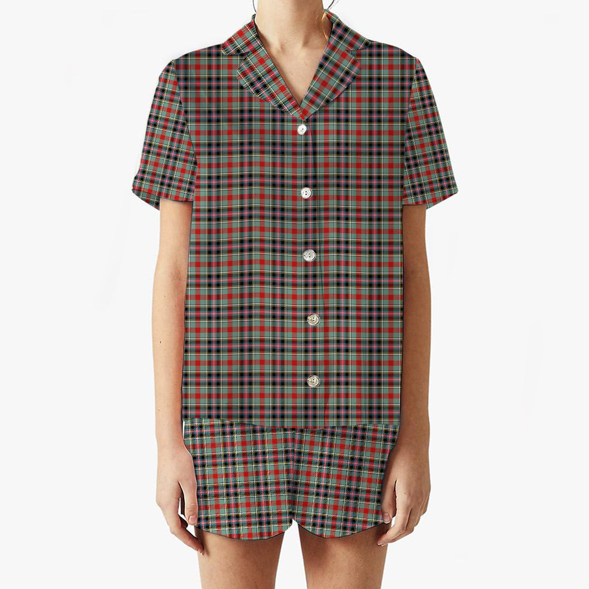 ScotsTee Shop Scottish Bruce of Kinnaird Modern Women's Short Sleeve Short Set Tartan Pyjama Set