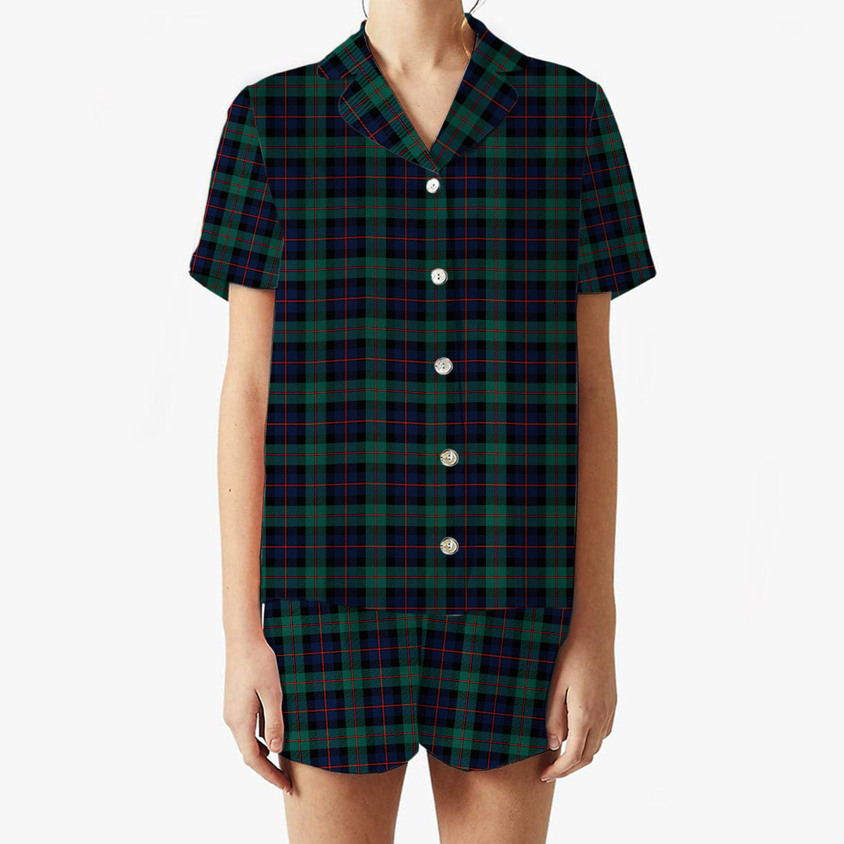 ScotsTee Shop Scottish Black Watch Coarse Kilt Modern Women's Short Sleeve Short Set Tartan Pyjama Set