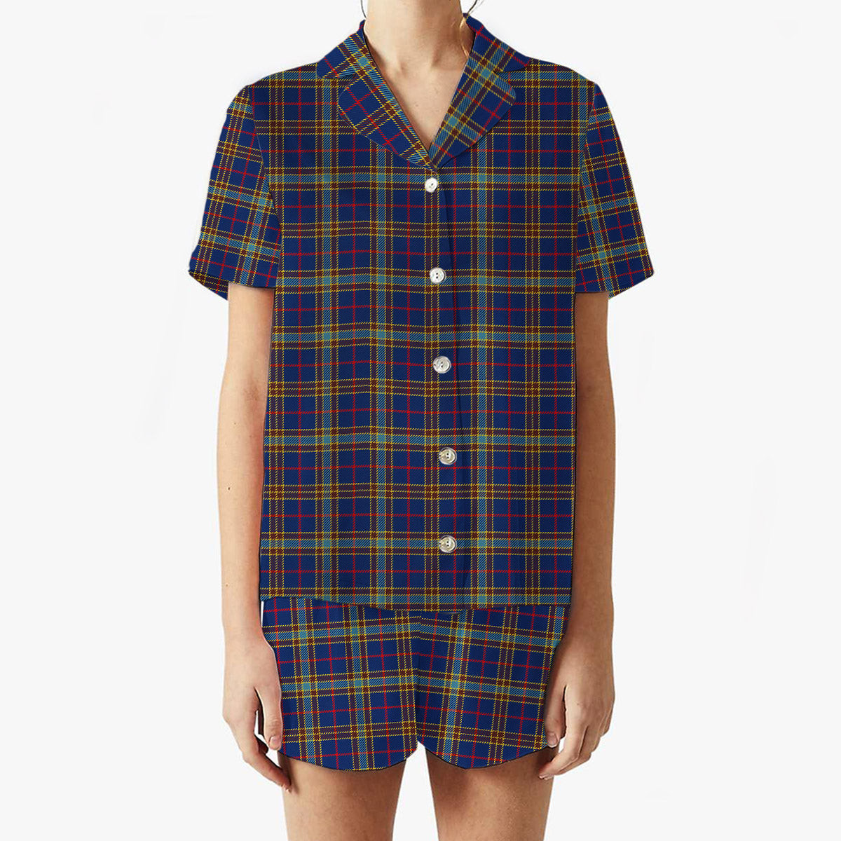ScotsTee Shop Scottish Balfour Blue Modern Women's Short Sleeve Short Set Tartan Pyjama Set