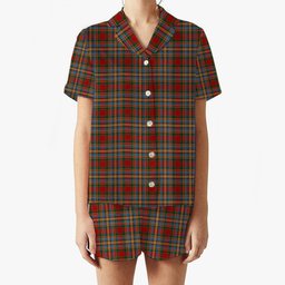 ScotsTee Shop Scottish Chattan brown stripe variation Women's Short Sleeve Short Set Tartan Pyjama Set
