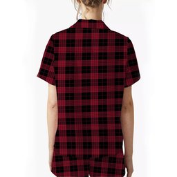 ScotsTee Shop Scottish Cameron Black and Red Modern Women's Short Sleeve Short Set Tartan Pyjama Set
