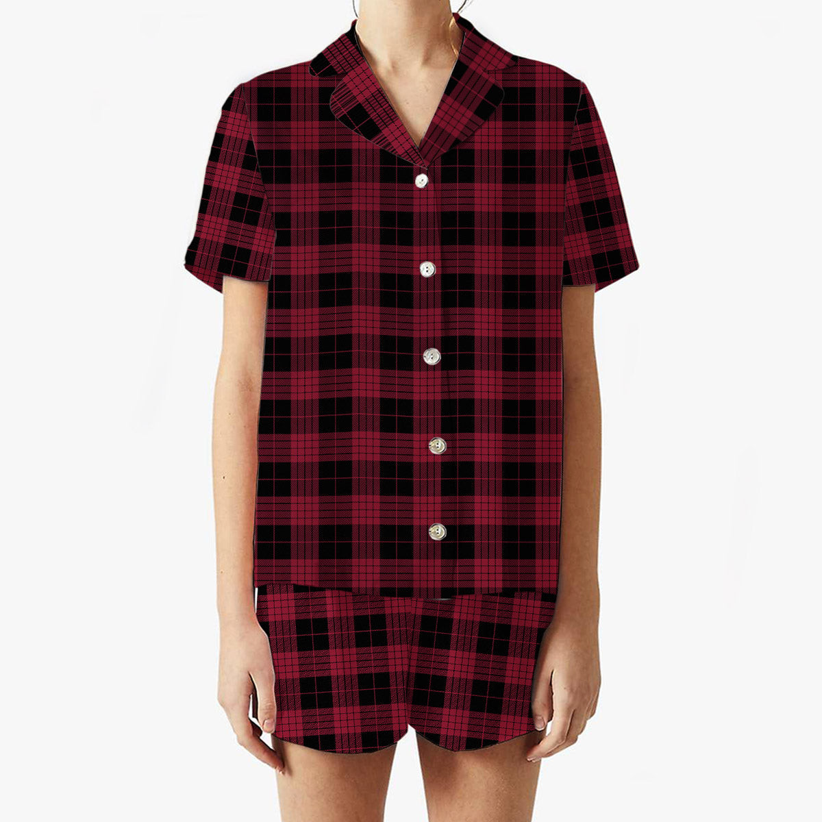 ScotsTee Shop Scottish Cameron Black and Red Modern Women's Short Sleeve Short Set Tartan Pyjama Set